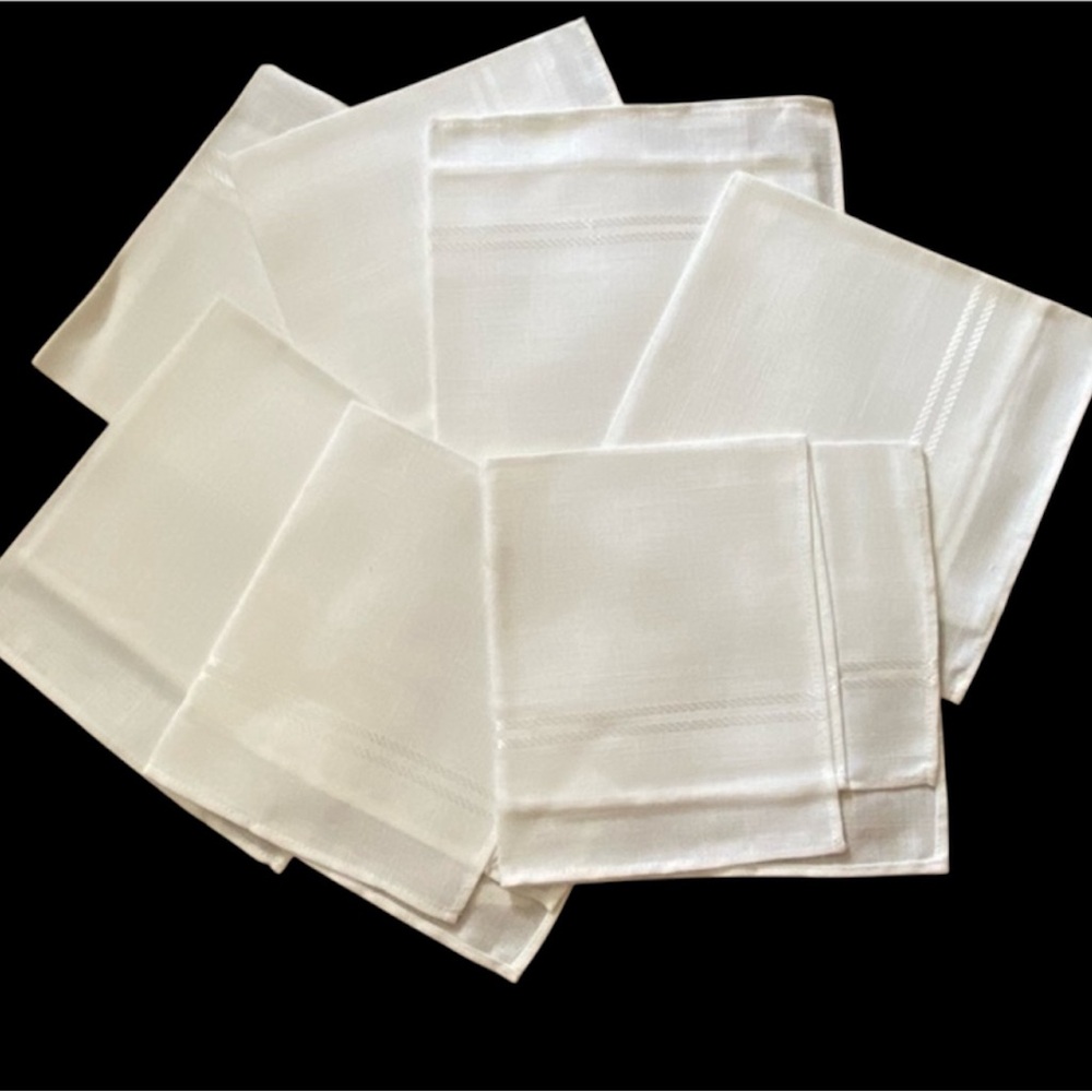Vintage Off White Cream Stripe Formal Large Dinner Napkins Set of 7 NWOT